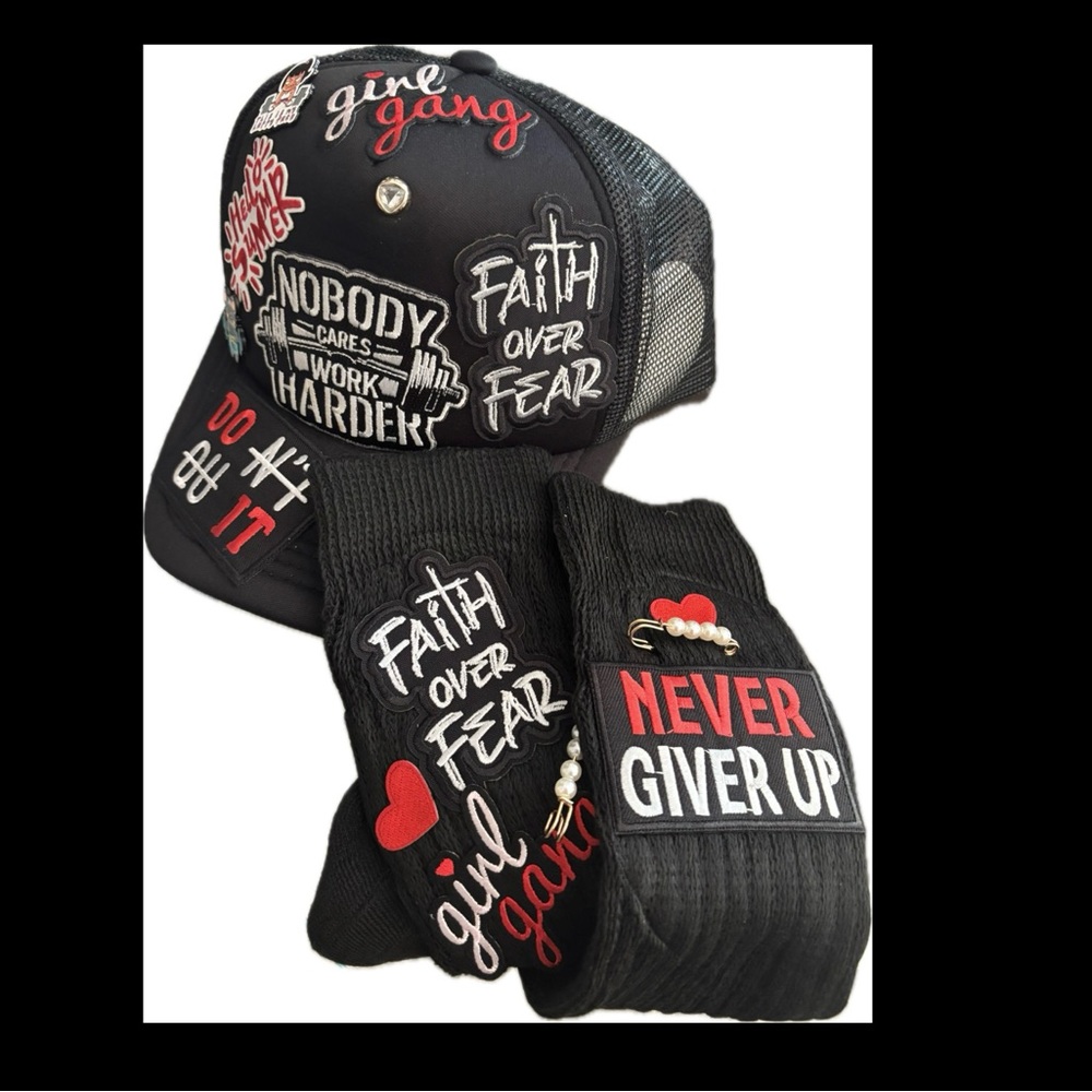 Black and Red Inspirational Cap and Socks Set